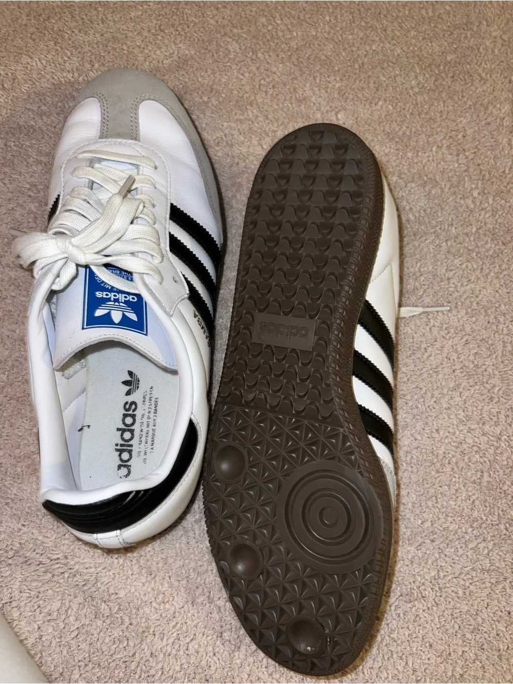 adidas Men’s Classic White Sneakers with Black Stripes and Gum Sole